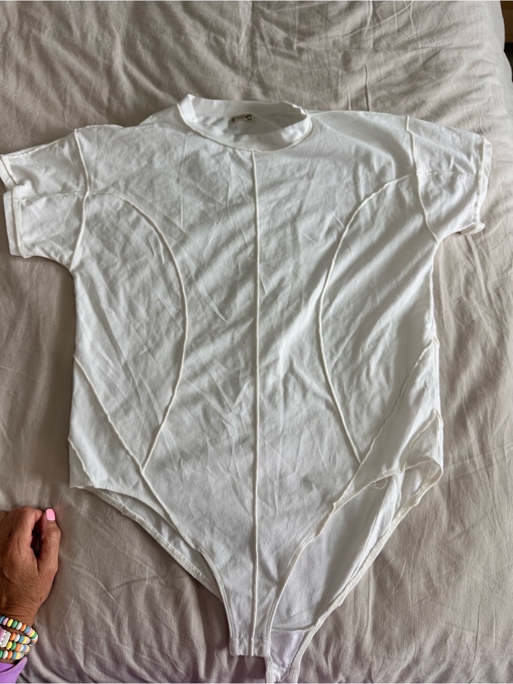 Free People White Short Sleeve Bodysuit Top